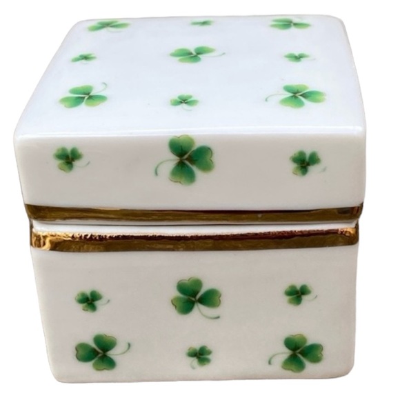Irish Shamrock Clover Trinket Box Gold Trim - Picture 10 of 11